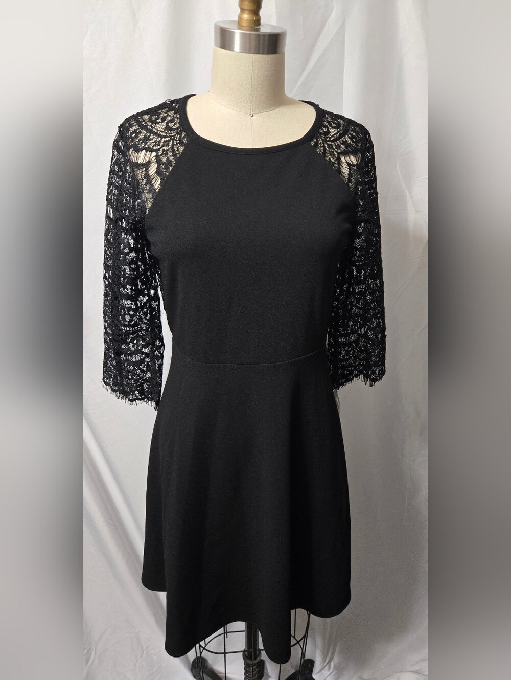 Black Dress with Beautiful Eyelash Lace Sleeves, Size 6 Petite, New with Tags